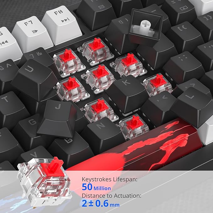 75% Mechanical Gaming Keyboard - Hot Swappable RGB Backlit Custom Keyboard with Knob, Gasket Mount USB Wired, 82 Keys (White, Black, Linear, Red Switch)