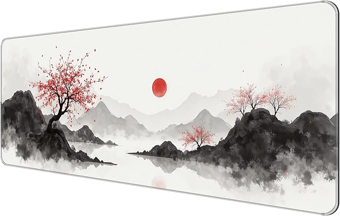 Thin Extended Gaming Mouse Pad （31.5 * 11.8 * 0.08 inch） with Stitched Edges Large Mousepad Long XXL Keyboard and Mouse pad Desk Mat for Gaming Office & Home - Artistic Painting