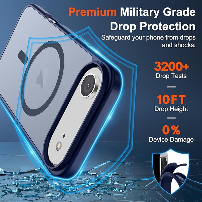 SUPFINE Magnetic for iPhone Air Case (Compatible with MagSafe)(Military Grade Drop Protection) Slim Translucent Matte Shockproof with Anti-Fingerprint Phone Cover for 17 Air,Navy Blue