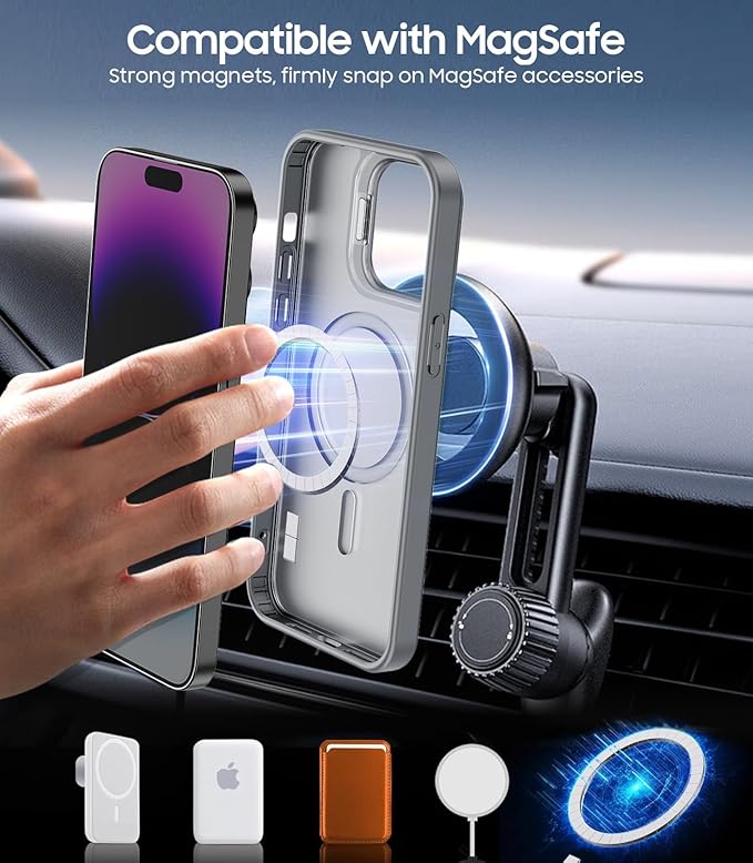 TOBOVON for iPhone 14 Pro Case, Compatible with MagSafe, Built-in Camera Ring Stand, with Individual Camera Cover, Translucent Matte Military-Grade Drop Protection Magnetic Case, Gray