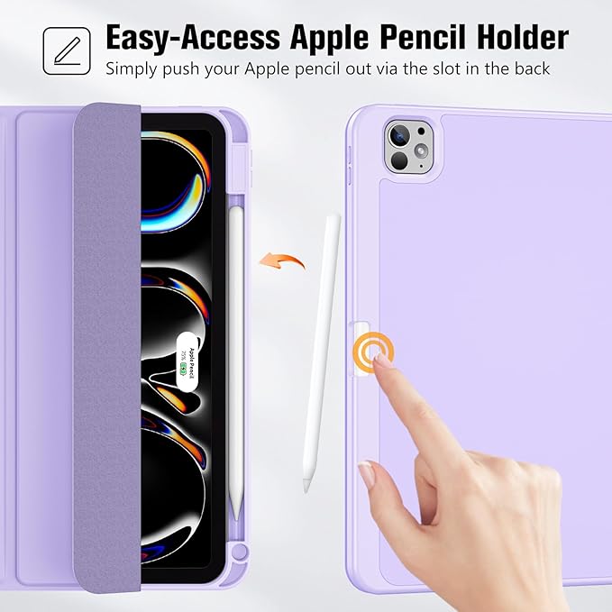 ProCase for iPad Pro 11 Inch Case M5 2025/M4 2024 5th Gen with Pencil Holder, iPad Pro 11"(Model: A3357/A3358/A3359/A2836/A2837/A3006) Trifold Stand Smart Folio with Soft TPU Back Cover -Purple