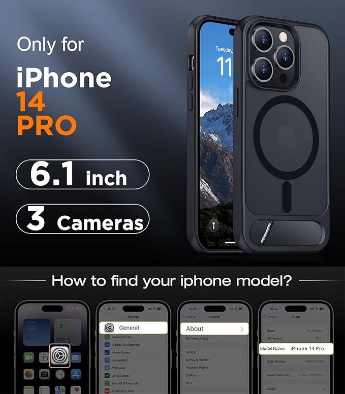 Magnetic Compatible with iPhone 14 Pro Case, [Built-in Invisible Kickstand][Compatible with MagSafe] [Military Grade Shockproof] Slim Translucent Matte Phone Case for iPhone 14 Pro 6.1"