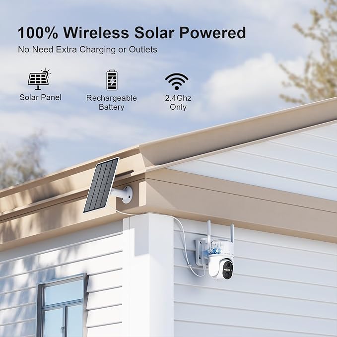HOSAFE.COM Home Security Cameras Wireless Outdoor, 2K Outdoor Camera Wireless WiFi, 360 Camera Solar Powered, PTZ, PIR Sensor, Free Cloud Storage(Need Apply), 2-Way Talk, IP66 Waterproof, 2 Pack