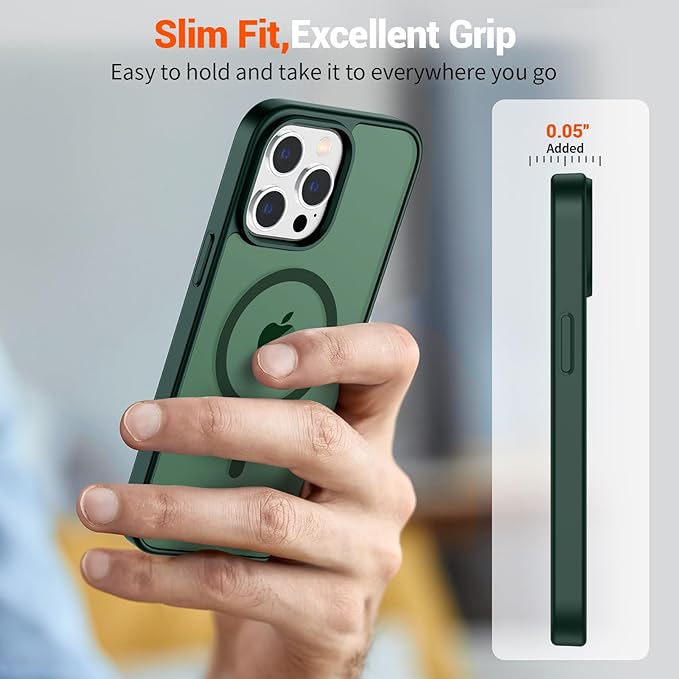 SUPFINE Magnetic for iPhone 13 Pro Case (Compatible with MagSafe) (Military Grade Drop Protection) Translucent Matte Shockproof with Anti-Fingerprint Phone Case,Forest Green