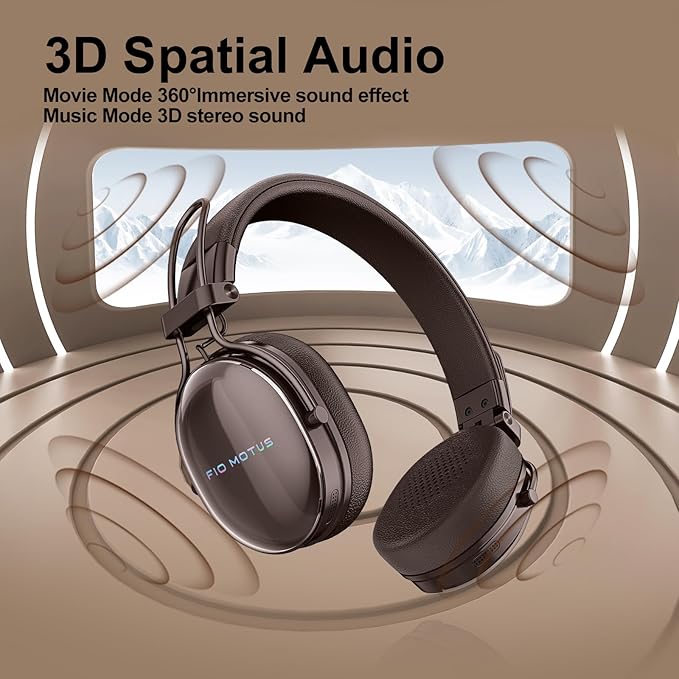 Active Noise Cancellation Wireless Bluetooth On-Ear Headphones:with - Hi Res Sound Up to 55H Battery Life, Lightweight, Comfortable, Foldable Design, for Home Office Travel, Dark Brown