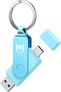 MOSDART 256GB USB C 3.2 Fast Speed C and A Dual Flash Drive, exFAT Memory Stick with Keychain and LED Indicator, for iPhone 15,16,17, Android Phone, iPad, MacBook, and Other Laptops, Sky Blue