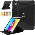 Rotating Case for iPad 11" A16 2025 / iPad 10th Generation 10.9" 2022 Smart Cover with Pencil Holder, Techcircle [Corner Protection] Hybrid TPU+PC Magnetic Flip Stand Soft Bumper Cover, Black