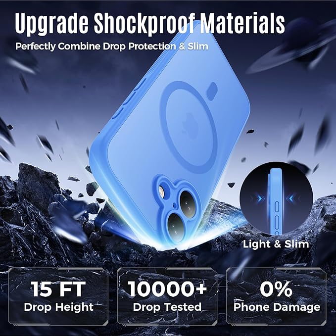 Symcele Designed for iPhone 17 Case, Compatible with MagSafe, [Camera Protection] [15FT Military Droptection] Shockproof Translucent Matte Anti-Slip Phone Case, 6.3", Blue