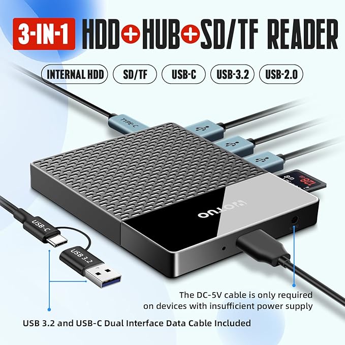 YOTUO Portable 750GB Docking Station External Hard Drive, USB C Multiport Hub HDD 7-in-1, USB 3.0, SD/TF Card Reader, for Windows, Mac, Android, TV, Phone, Laptop, Desktop