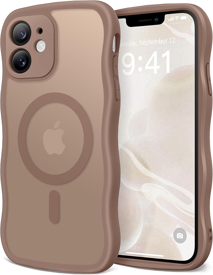 CAPRARO Cute for iPhone 11 Case, Compatible with MagSafe, [Curly Wave Edge] [Full Camera Protection] [14 FT Drop Protection] Magnetic Phone Case for 11 6.1 Inch, Brown