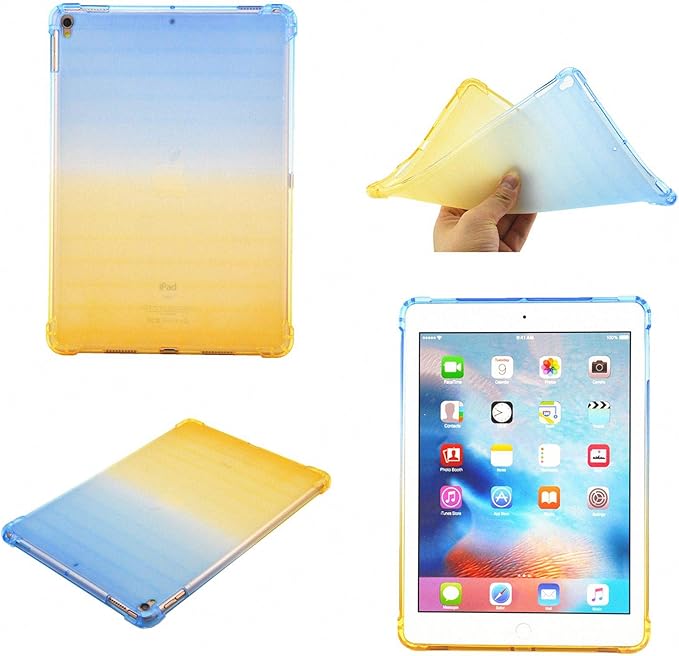 Translucent Frosted TPU Back Case for Apple iPad Air 3 (3rd Gen) 10.5" 2019 and iPad Pro 10.5" (2017) Gradient Color Impact Resistant Corner Protection Shockproof Cover, Blue & Yellow