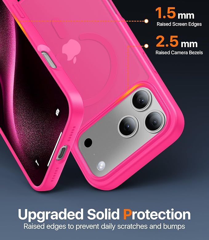 Magnetic for iPhone 17 Pro Case,[Anti-Slip][Compatible with MagSafe][Military Grade Drop Protection] Shockproof Protective Translucent Matte Phone Case for iPhone 17 Pro Case,Hot Pink