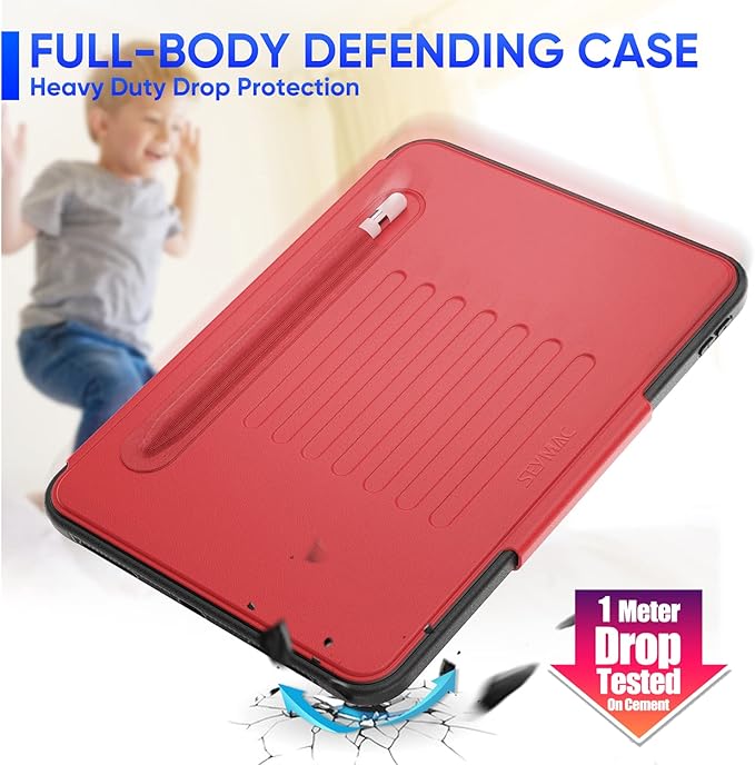 SEYMAC stock Case for iPad (A16) 11th/10th Generation 11''/10.9'', Strong Magnetic Auto Sleep Shockproof Case with Absorbing Multi-Angles Stand, Pen Holder, Card Slot (Red)