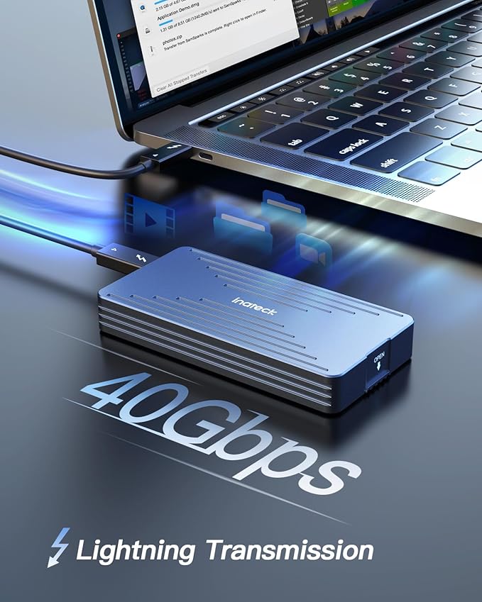 Inateck 40Gbps M.2 NVMe SSD Enclosure, Aluminum Hard Drive Enclosure, USB 4.0/Thunderbolt 4, No Tools Required Installation, Supports 2230/2242/2260/2280 SSDs, M-Key, FE2028
