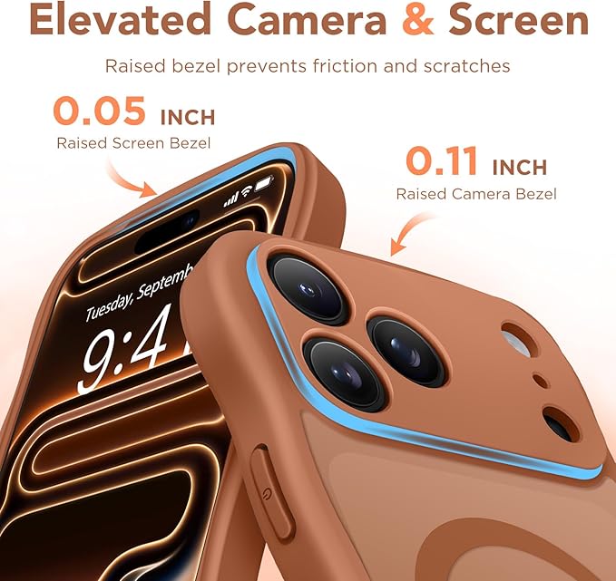 CAPRARO Magnetic for iPhone 17 Pro Case for Women Girls, Upgraded [Full Camera Protection] [Compatible with MagSafe] Cute Wave Translucent Matte Phone Case for iPhone 17 Pro, Dark Orange