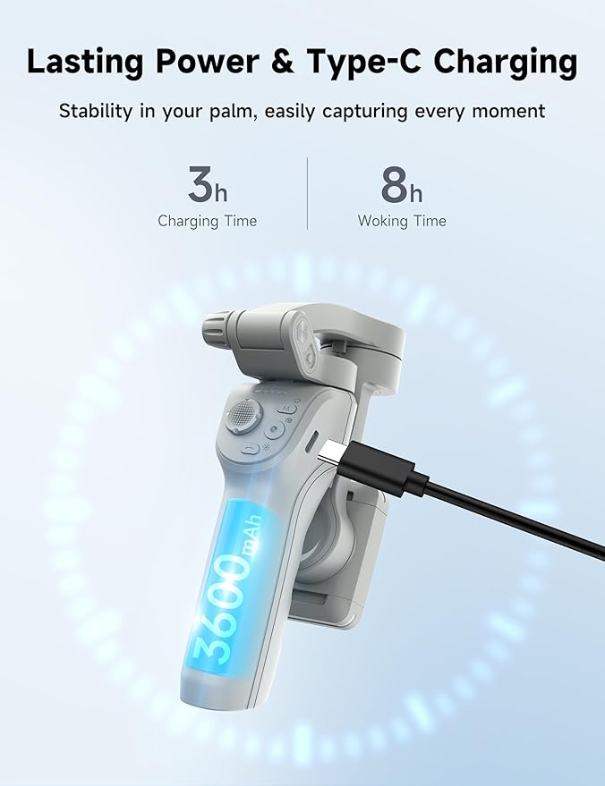 Gimbal Stabilizer for Smartphones, 3-Axis Phone Gimbal, Intelligent Gimbals with Face/Object Tracking, Portable and Foldable, Vlogging Stabilizer for Android and iPhone 15 14 13 12, YouTube TikTok
