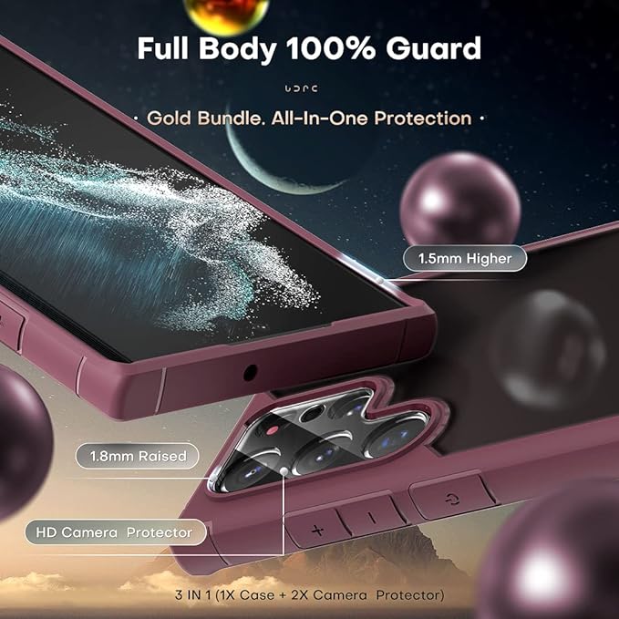 TOCOL for Samsung Galaxy S22 Ultra Case, Translucent Matte Hard Back [Military Grade Shockproof] [Anti-Scratch & Anti-Fingerprint] Slim Fit Protective Cover for Galaxy S22 Ultra Case 6.8'', Plum