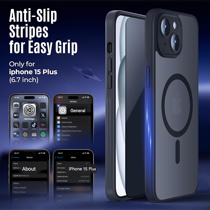 Symcele Designed for iPhone 15 Case, Compatible with MagSafe, with Privacy Screen Protectors X2, [Camera Protection] [15FT Military Drop Protection] Shockproof Phone Case, 6.1", Black