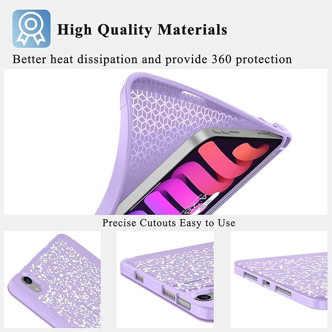 Supveco Case for iPad mini 7 (A17 Pro) 2024/iPad Mini 6 2021 8.3 Inch with Pencil Holder-[Auto Wake/Sleep],Slim Protective Case with Soft TPU Back Cover for iPad mini 7th/6th Generation-Lilac