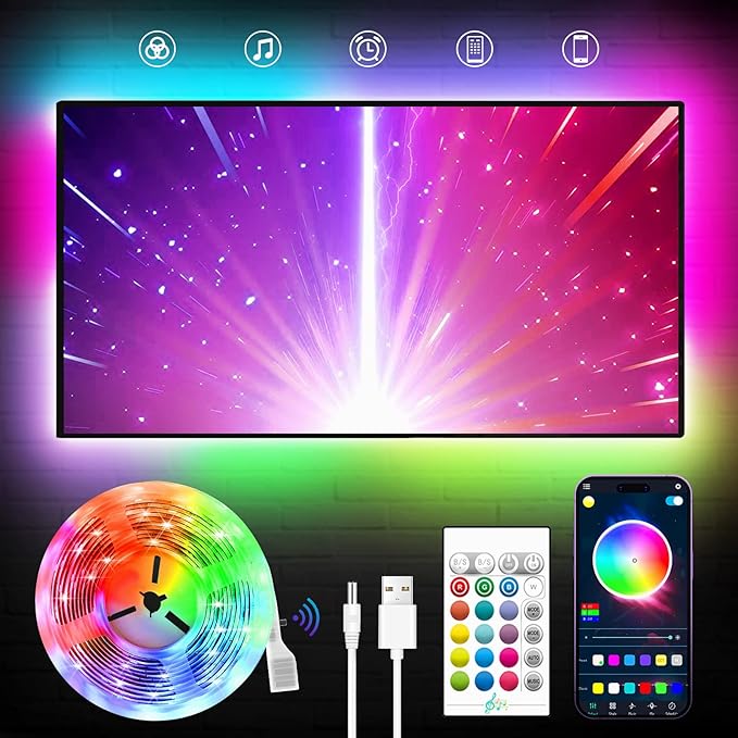 KANTUTOE TV LED Backlight, 23ft LED Lights for 70-100 Inch TVs, RGB TV Backlight Behind with Remote, Music Sync Bluetooth APP Control Strip Lights USB Powered for Bedroom, Gaming Room, Home Décor