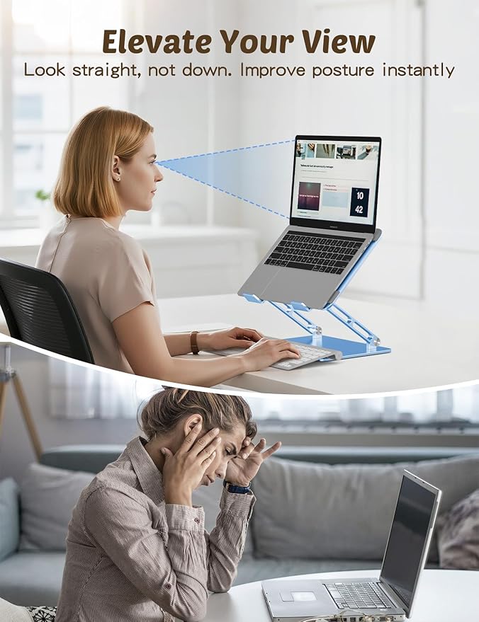 Aoviho Laptop Stand for Desk – Adjustable Aluminum Laptop Riser with Unique Cat-Shaped Cooling Vent, Portable Desk Gift & Decor, Compatible with MacBook Air Pro, Dell, HP, Lenovo (10"-17.3"), Sky Blue