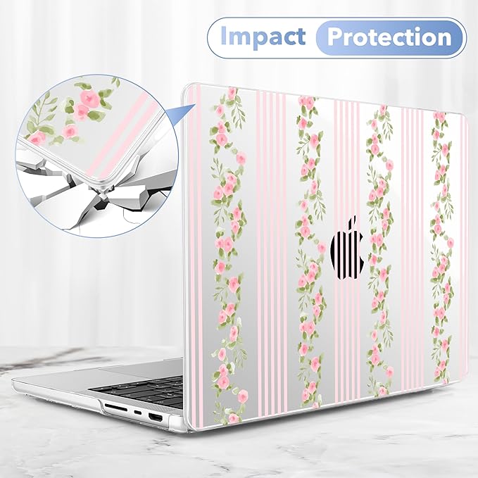 May Chen for 2026 MacBook Pro 14-inch M5 M4 M3 M2 M1 Pro/Max Chip, Release 2026 2025-2021, Model A3427 A3426 A3434 A3112 A3401 A3185, Plastic Hard Shell with Keyboard Cover, Flora l& Stripes
