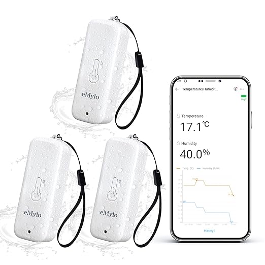 eMylo Zigbee Temperature Humidity Sensor-3 Pack, IP65 Indoor Outdoor Thermometer Hygrometer, Hub Required, APP Remote Monitoring&Home Automation, Compatible with Echo Devices with Zigbee Hub Built-in