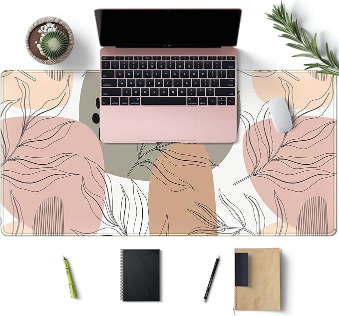 Boho Abstract Large Mouse Pad, Brown Grey Pink Aesthetic XL Mouse Pad, Gaming Mousepad XXL Long Keyboard Mat 31.5''X15.7'' Desk Accessories for Women Girls
