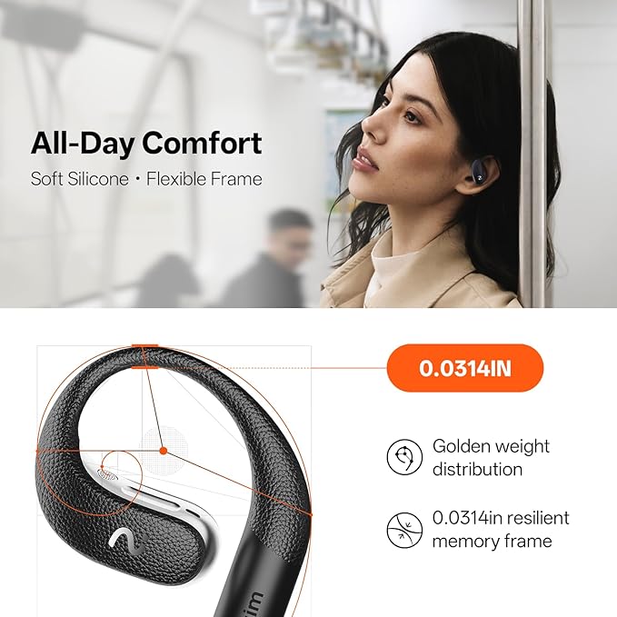 OpenNote Professional AI Note Taker Earbuds, MFi Certified Open-Ear Voice Recorder, 53H Battery, Instant Call & Meeting Recording, Live Transcription & AI Summary, IP55, Black