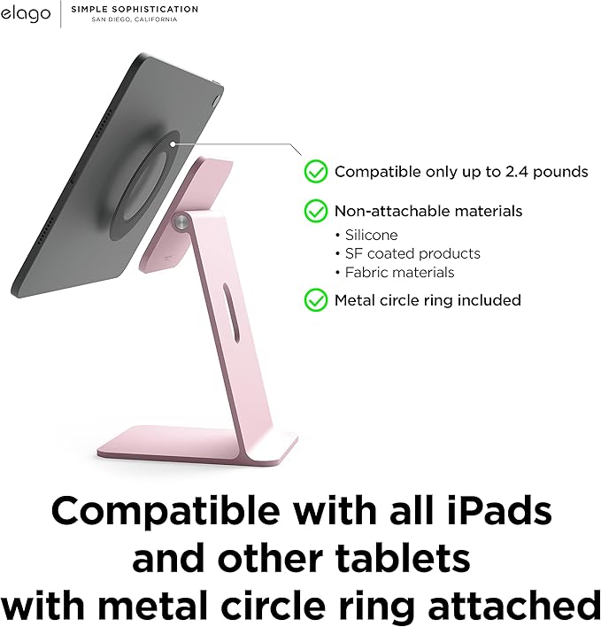 elago Premium iPad Magnetic Stand Designed for iPad Pro 12.9"(5th,4th Gen), 11"(3rd,2nd Gen), Air 10.9"(5th,4th Gen), Mini 8.3"(6th Gen, A17 Pro), 10.9"(10th Gen) [Sand Pink]