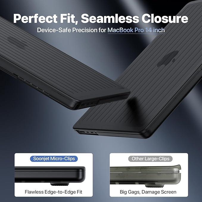 Soonjet TravelArmor for MacBook Pro 14 inch Case | M5 M4 M3 M2 M1 Pro/Max 2026 2025-2021 | Anti-Crack Tech | Ribbed Structure | Hard Shell Laptop Cover | Space Black Clear
