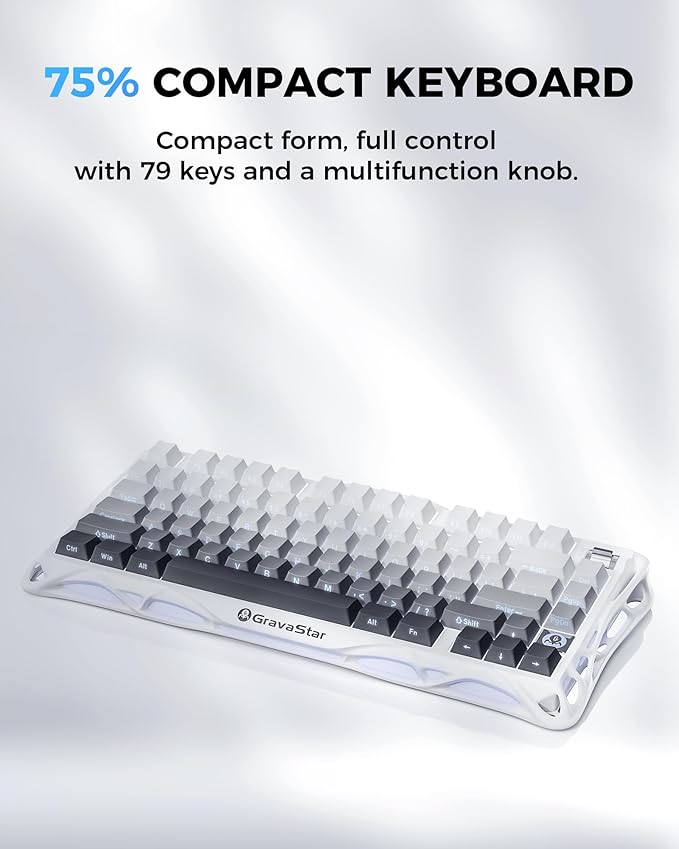 GravaStar Mercury K1 75% Wireless Mechanical Gaming Keyboard, Aluminum Alloy Exoskeleton Design, Gasket Custom Keyboard Hot-Swap Socket, Linear Switches, RGB Backlit