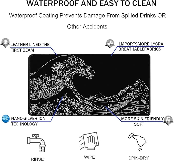 Large Gaming Mouse Pad, XXL Extended Computer Keyboard Mouse Mat with Stitched Edges, 31.5" x 15.7" Non-Slip Waterproof Rubber Base Long Mousepad for Work, Game, Office, Home, Waves Line