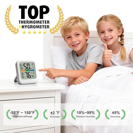 G.CATACC Digital Hygrometer Indoor Thermometer Humidity Meter Gauge, Room Thermometer Temperature and Humidity Monitor for House, Baby Nursery, Greenhouse, Reptile - Battery Included