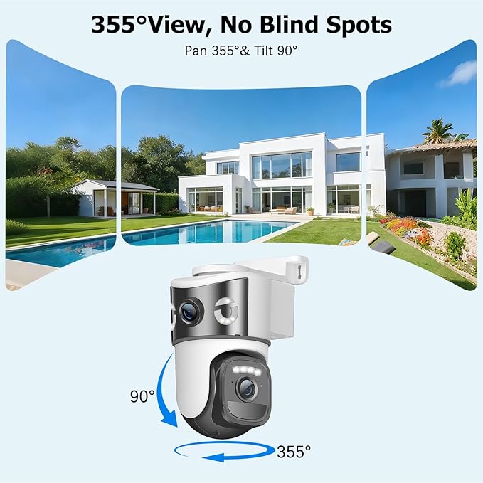 Dual Lens Security Cameras Wireless Outdoor, Solar-Powered Home Security Camera with 6MP Color Night Vision, 2-Way Audio, PIR Motion Alarm, 5GHz/2.4Hz WiFi, Spotlight Siren, Waterproof