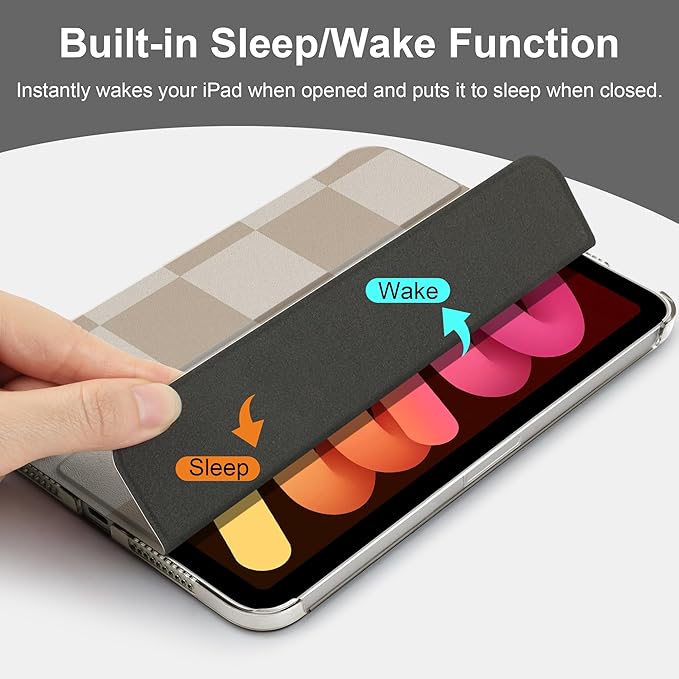 DONGKE for iPad mini 7 (A17 Pro) 2024 & iPad mini 6 2021 8.3 Inch, Slim Foldable Stand Hard PC Translucent Back Shell Smart Cover for iPad mini 7th/6th Generation [Auto Wake/Sleep] - Chessboard