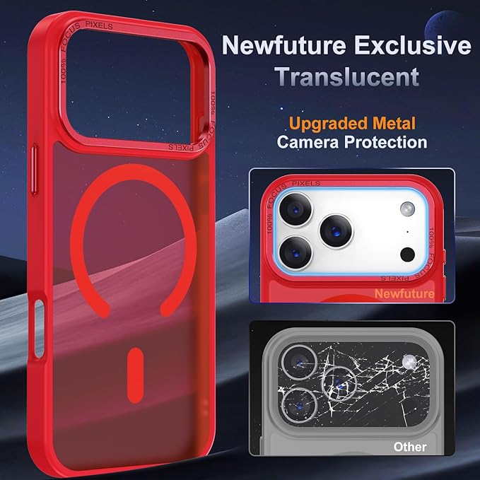 Newfuture Magnetic for iPhone 17 Pro Case [Compatible with Magsafe] [Military Grade Drop Protection] Translucent Matte Anti-Scratch Shockproof Protective Phone Case for iPhone 17 Pro 6.3 Inch, Red