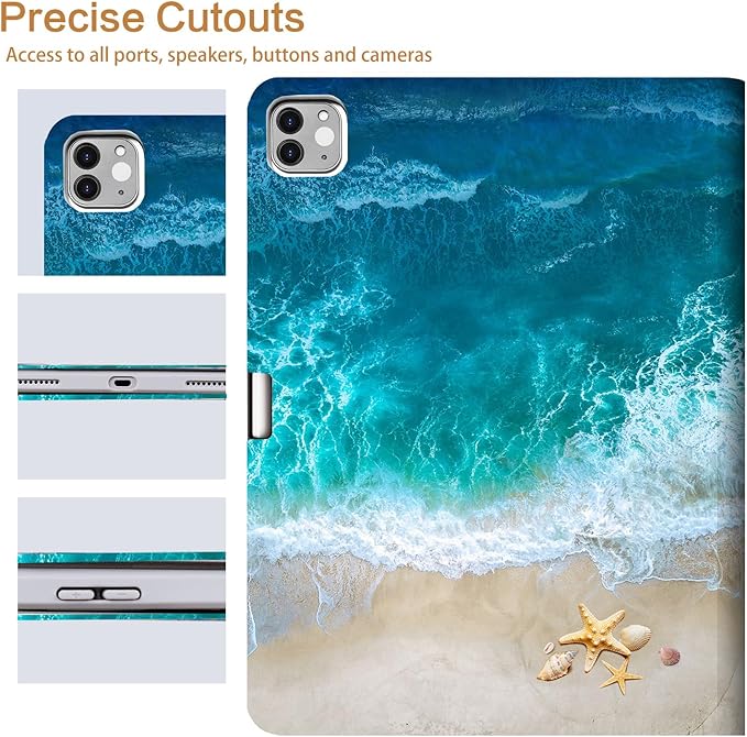 Vimorco for iPad Air 11 Inch Case M4 2026,for iPad Air 5th/4th Gen Cases 10.9-inch,for iPad Pro 11 Inch Case 4th/3rd/2nd/1st Generation 360 Degree Rotating Pencil Holder 4 Viewing Angles, Ocean Beach