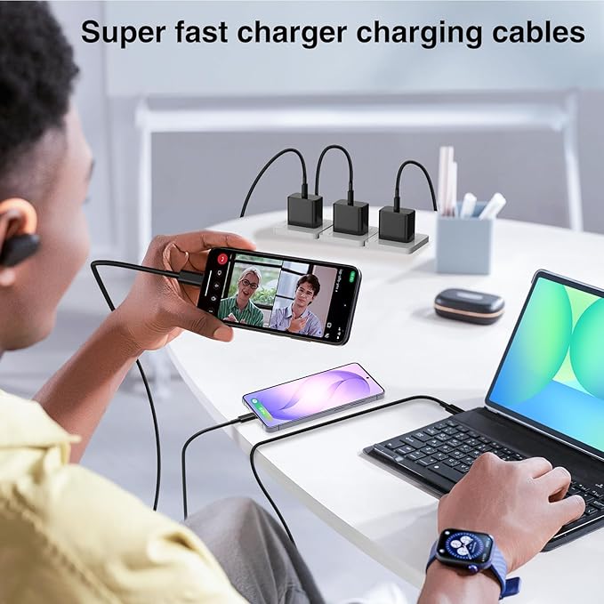 Hzevn 60W USB C Quick Wall Charger Block for Galaxy S26 Android Phones, 3Pack Super Fast Charger Adapter with Bulk 3/6/10FT Long USB C Charging Cable Cords for Samsung Galaxy S26+/S25/S24/S23 Ultra