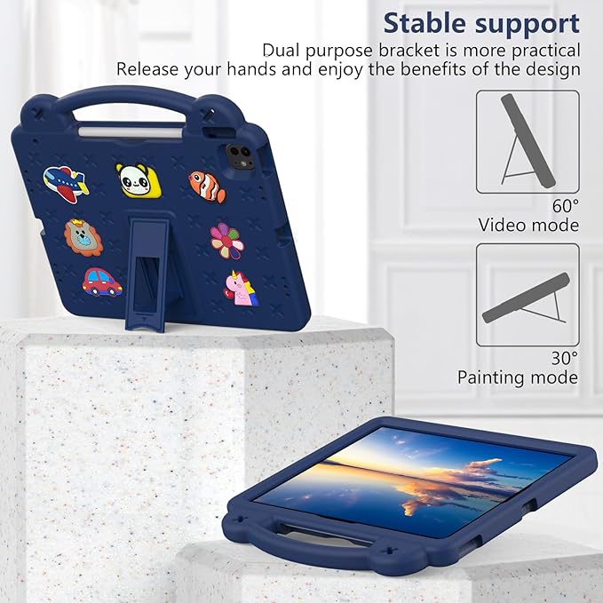AKABEILA Compatible with Honor Pad X9/Honor Pad X8 Pro 11.5(2023) Tablet Case, Kids Friendly Universal Lightweight Shockproof Protective Case with Shoulder Strap & Stand Handle Navy Blue