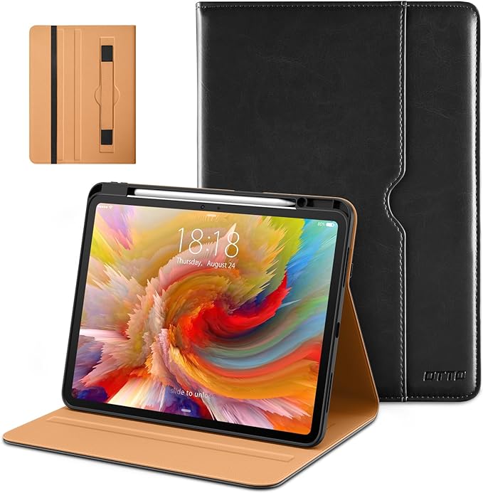 DTTO for iPad Pro 13 inch Case (M5/M4) 2025/2024, Premium Leather Business Folio Stand Cover with Pencil Holder - Auto Wake/Sleep & Multiple Viewing Angles, Built in Hand Strap & Pocket, Black