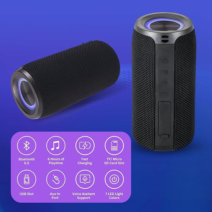 Mega Magnaboom Small Bluetooth Speaker | Portable 5.0 Bluetooth Waterproof Speaker | Wireless, LED Lights, Enhanced Bass, Indoor/Outdoor Parties and Travel
