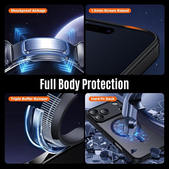Symcele Designed for iPhone 17 Pro Case, Compatible with MagSafe, [Camera Protection] [15FT Military Drop Protection] Shockproof Translucent Matte Anti-Slip Phone Case, 6.3", Black