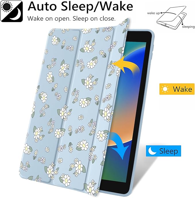 JOYLAND Countryside Style Floral Pattern Case for 10.5" iPad Pro(2017)/iPad Air 3, Clear Acrylic Hard Back Case with Pencil Holder Trifold Stand Tablet Cover (Model Number:A1701 A1709 A1852)