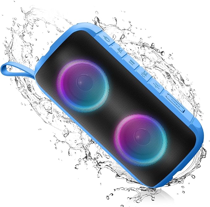 Bluetooth Speaker with 360°HD Stereo Sound, BT5.3, Built-in Mic, RGB Lights, NEW Portable Wireless Speaker IPX7 Waterproof, 12H Playtime, Speaker for Outdoors, Home/Trip/Ideal Gift for Men Women, Blue