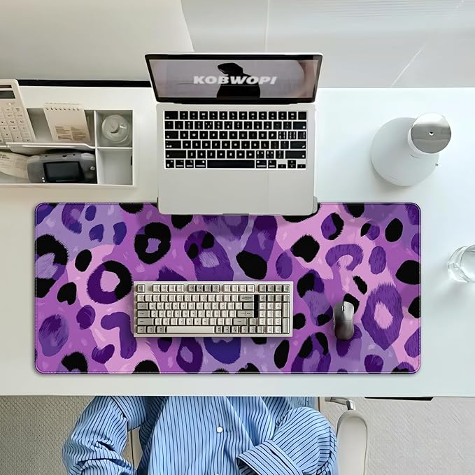 35.4 x 15.7 in, XXL Large Mouse Pad for Desk, Extended Keyboard Mouse Mat for Computer Office, Big Mouse pad with Stitched Edges, Gaming Pc-Purple Leopard Print
