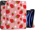 MEEgoodo Case for iPad Pro 12.9 Case M2 6th/5th/4th/3rd Generation 2022 2021 2020 2018, Protective Tablet Cover with Soft Back Shell for Kids, Strawberries & Flowers