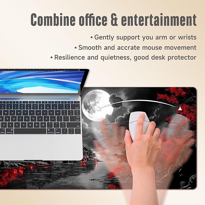 Extended Gaming Mouse Pad, Large Mouse Mat 3 mm Nature Rubber Base Mousepad with Stitched Edges, Non-Slip Desk Mat for Office Home Great Gift 31.5x11.8 Inch (Dark Canyon 6)