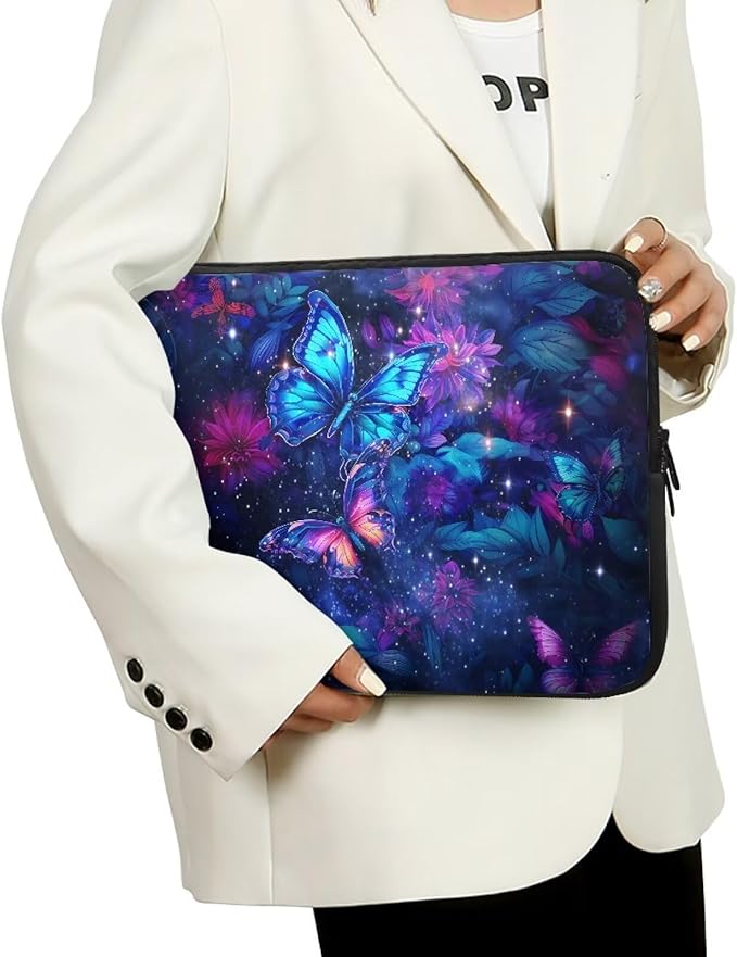 Butterfly Flower Laptop Sleeve 15 inch Lap Top Case for Women Girls Galaxy Computer Sleeve Slim Laptop Protector with Multiple Uses Laptop Carrying Case Briefcase, 2403080BZ1403040