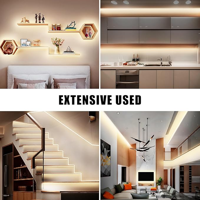 Tatazone White COB Led Strip Lights Max with RF Remote, 16.4ft 3000K CRI93+ Dimmable Ultra Bright Warm White COB Light Strip, Adhesive Indoor COB Led Lights for Living Room, Shelf, Cabinet